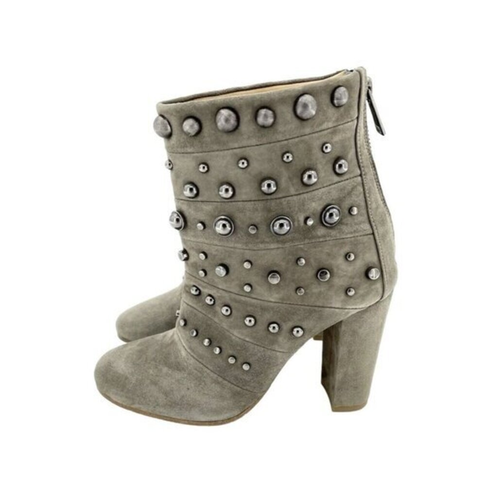 Badgley Mischka KURT Bootie Embellished Suede Taupe Zip Studded 7 New $495